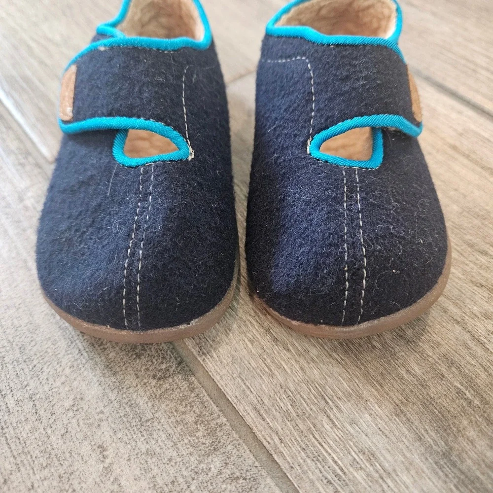 See Kai Run Cruz II Slipper Kid 7 Navy Blue Wool Felt Faux Fur Indoor House